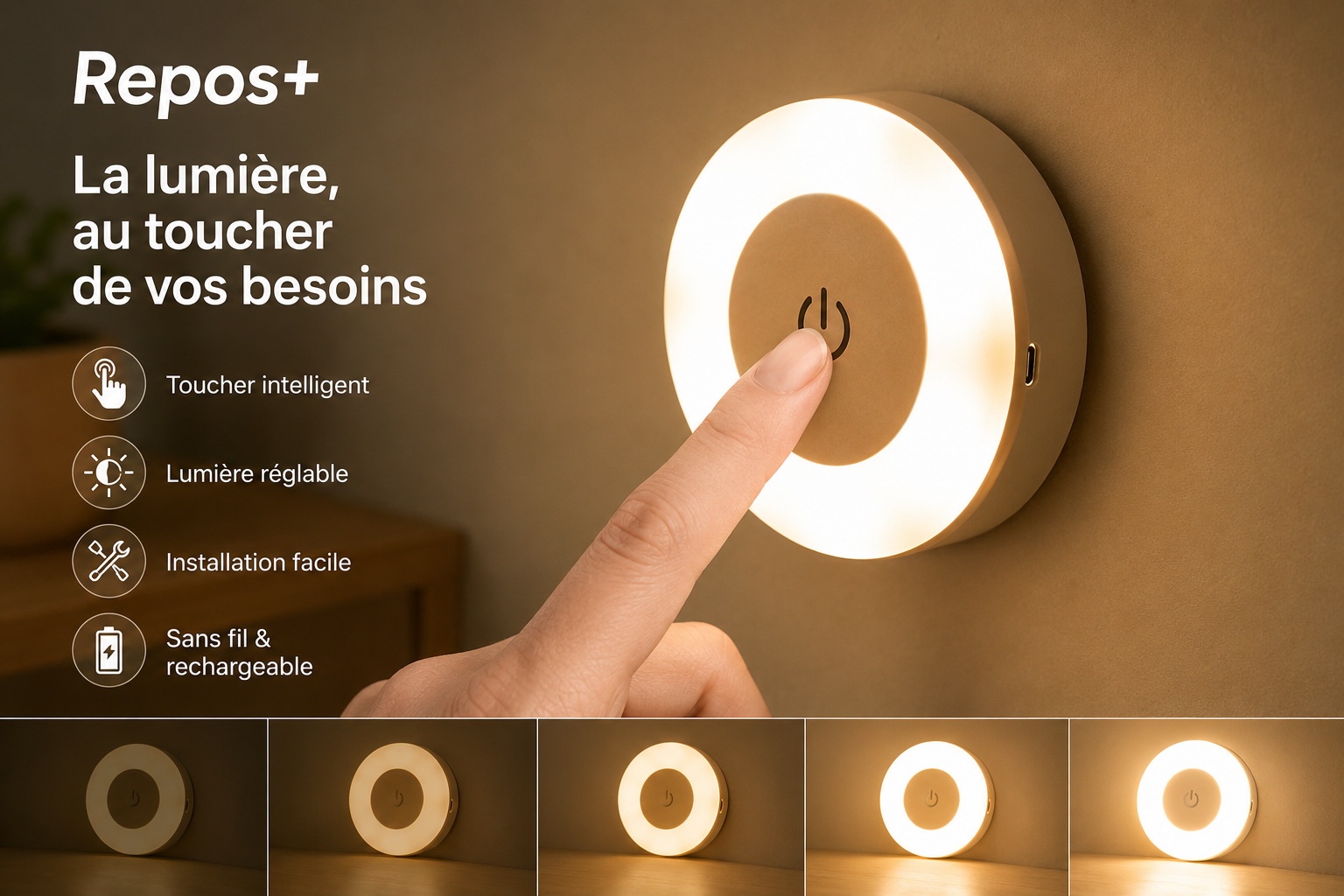 Veilleuse Tactile Repos+ | Lumière Douce pour un Sommeil Apaisé