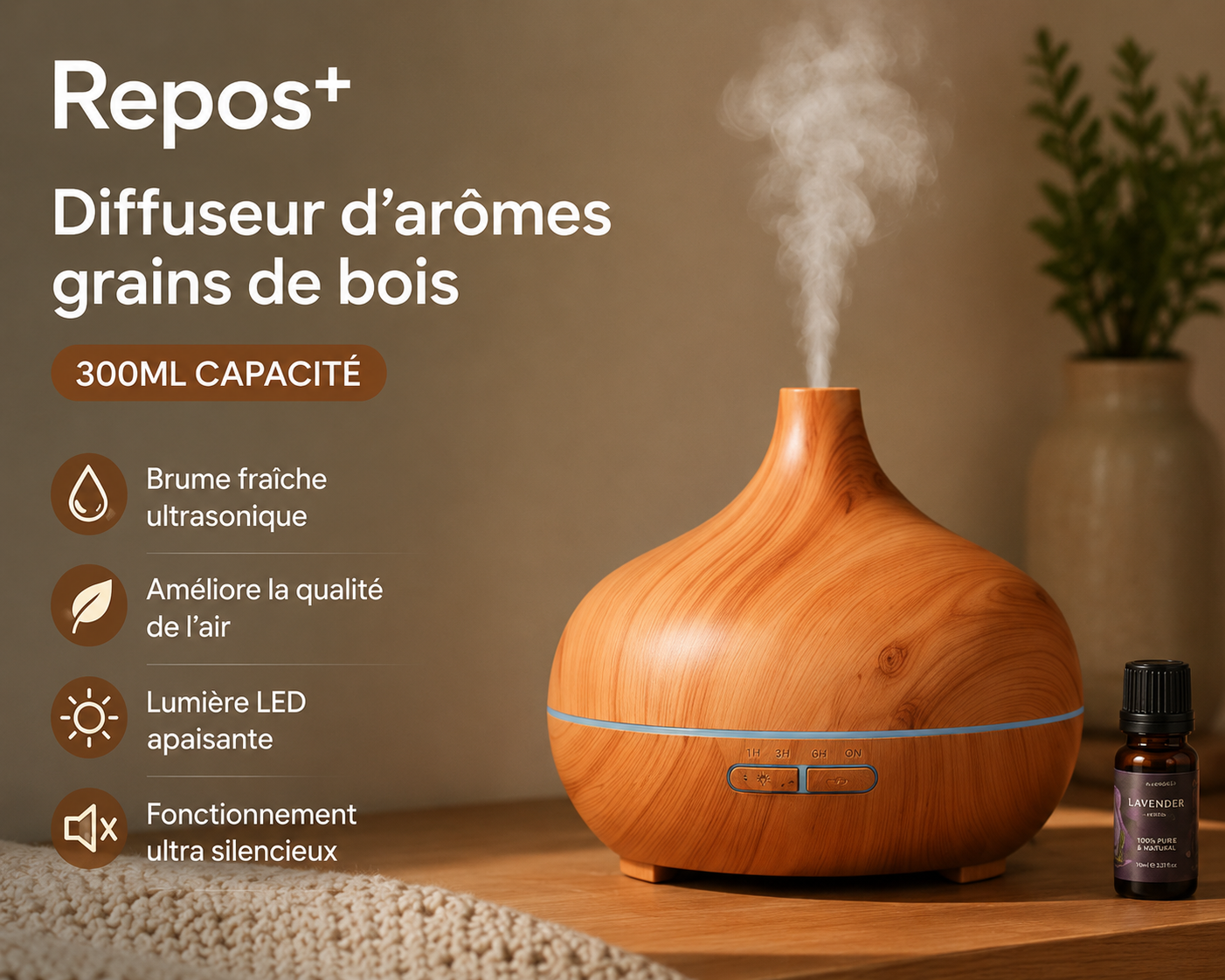 Diffuseur d'Arômes Repos+ | Ambiance Zen pour votre Rituel du Soir
