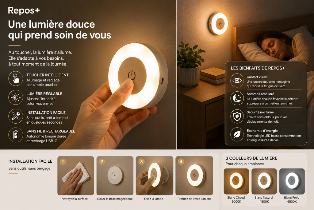 Veilleuse Tactile Repos+ | Lumière Douce pour un Sommeil Apaisé