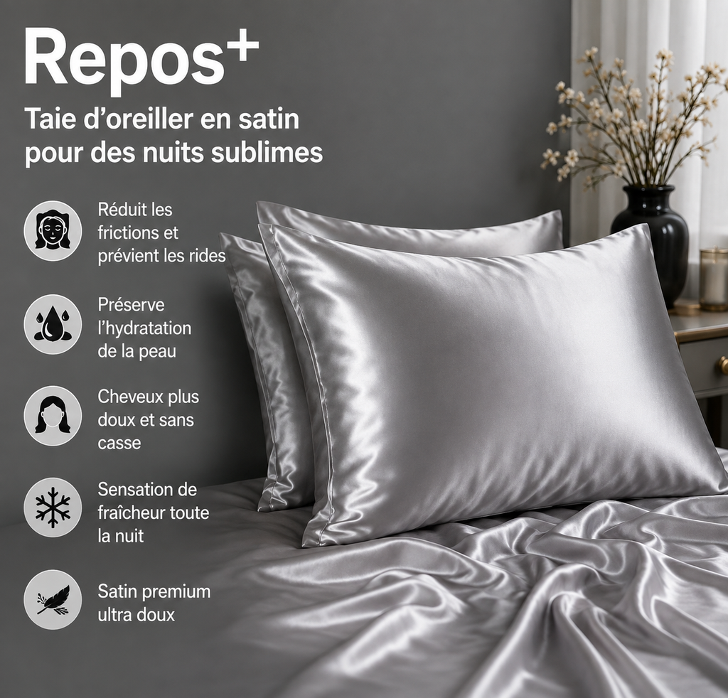 Taie d'Oreiller Satin Repos+ | Douceur pour vos Nuits