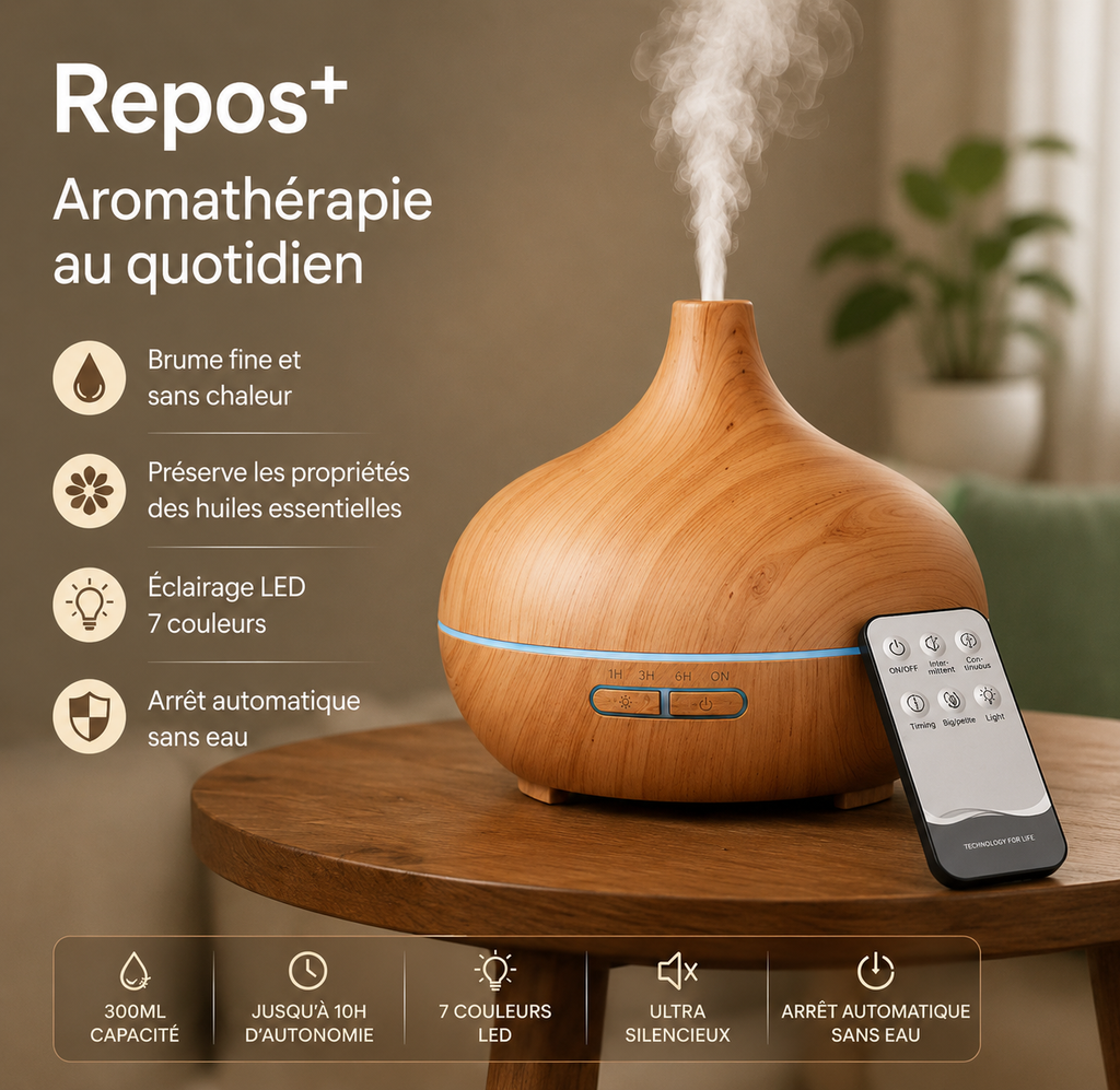 Diffuseur d'Arômes Repos+ | Ambiance Zen pour votre Rituel du Soir